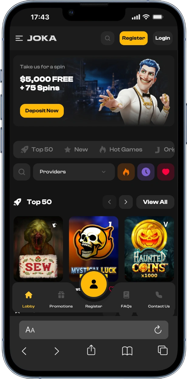 Page d'accueil de Joka Casino France connexion pour commencer l'inscription